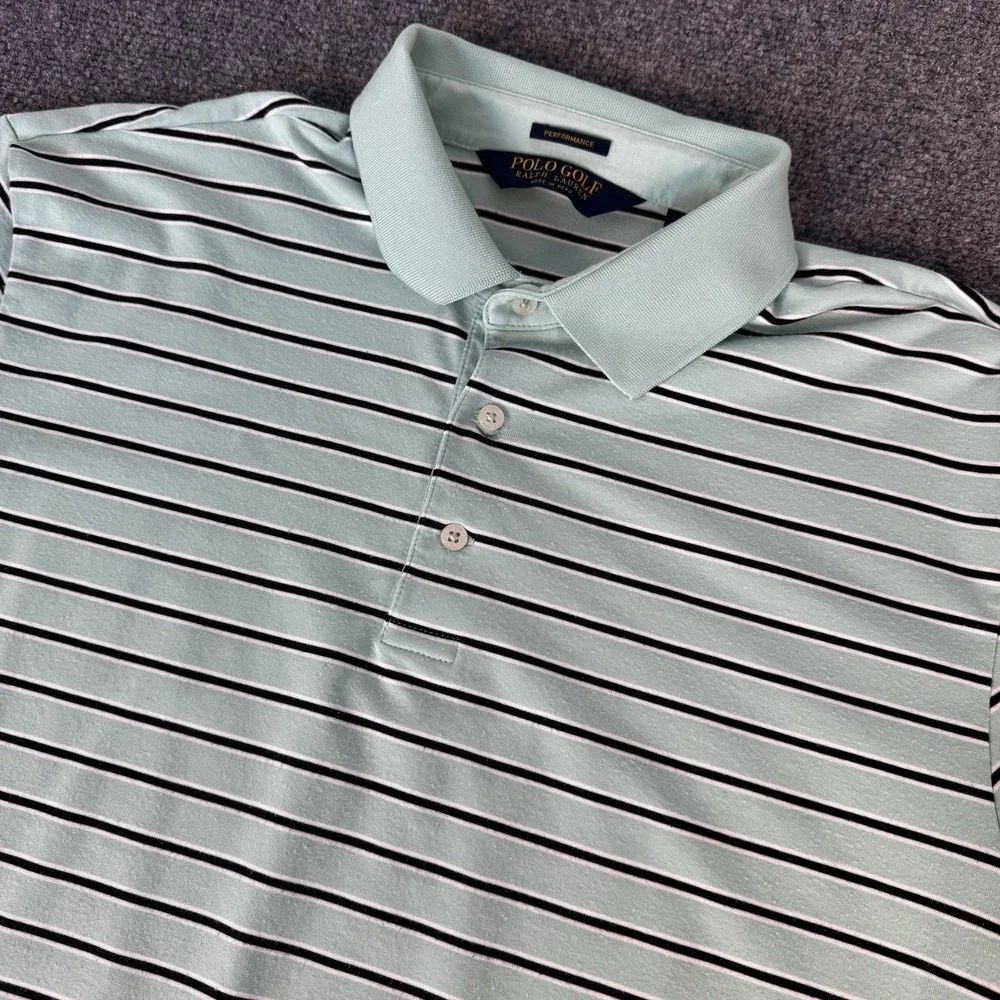 Polo Ralph Lauren Golf Performance Short Sleeve Polo Shirt Mint Green Stripe L